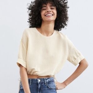 Zara Striped Cropped Blouse Sz XS Yellow Pinstriped